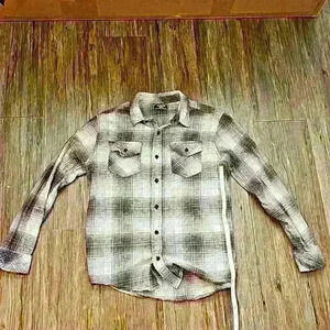 Mens Hurley Black White Plaid Flannel Button Down Shirt Small